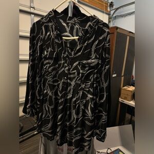 Thick Silky like black blouse with white design! XL Ava & Grace